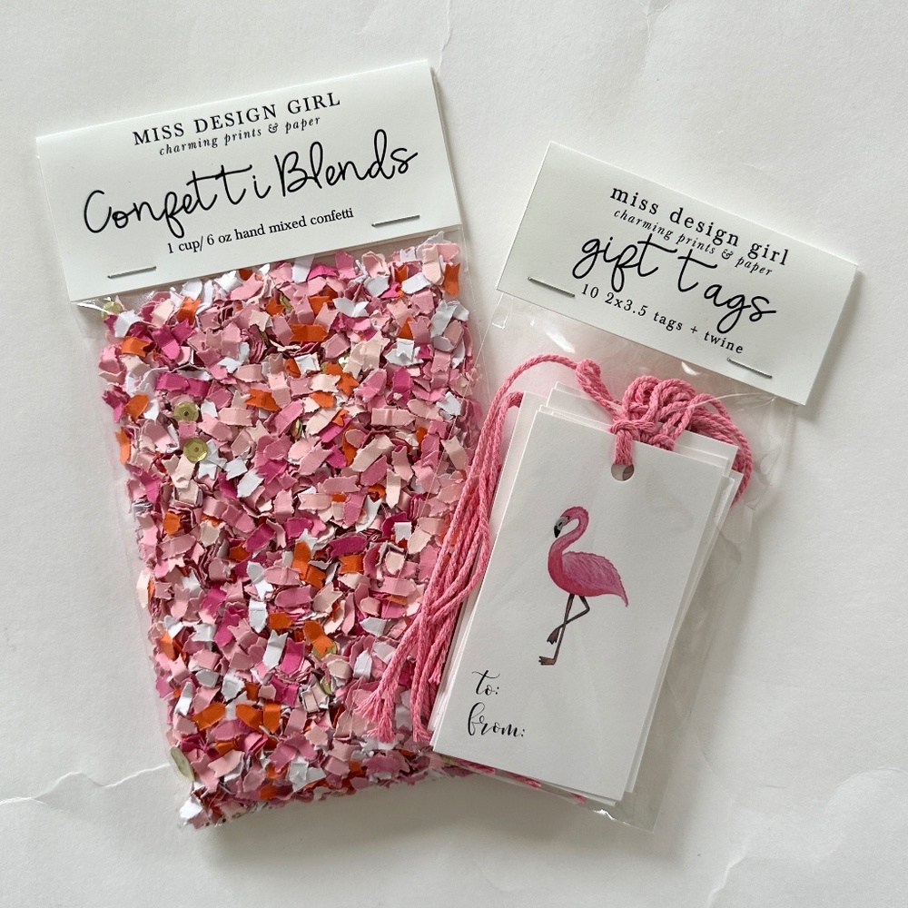 Pink Flamingo Themed Confetti Blend Gift Tag Bundle